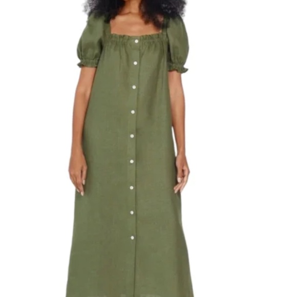 SLEEPER | Brigitte Button Down Moss Green Midi Dress in Size Medium - Picture 1 of 9